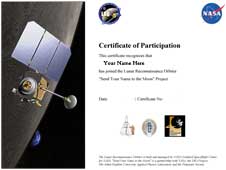 Send Your Name to the Moon certificate