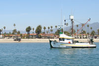 merchant vessel Pieface anchored off the beach near Stearns Wharf in Santa Barbara