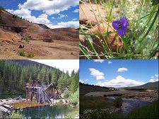 Collage of mountain scenery and mining sites