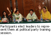 Participants elect leaders to represent them at political party training session.