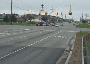 M-37 Facing North after the construction with traffic stopped at red light.