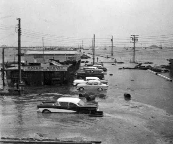 photo of cars up to their axles in flood water