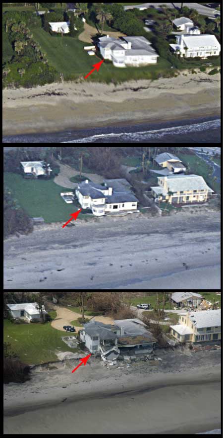 photo of dune erosion and and undermined house