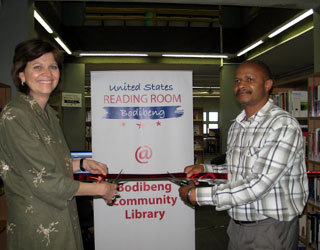 Ms. La Lime and City of Tshwane Library Director Johannes Magoro