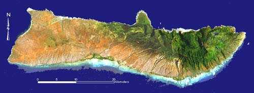 satellite image of the island of Moloka'i