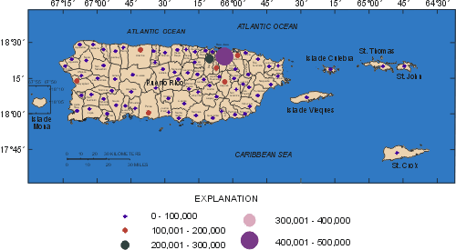 Map of population density of Puerto Rico and the USVI