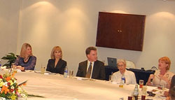 Andrea Bottner, Director, Office of International Womens Issues, far left, listens intently during her visit to Mexico to learn more about violence against women.  State Dept image.