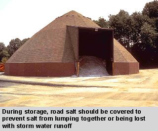 Photo Description:  During storage, road salt should be covered to prevent salt from lumping together or being lost with stormwater runoff