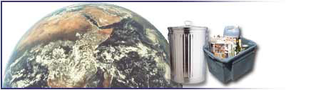 Banner image of globe, trash can, and recycling bin