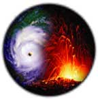 photo collage of a hurricane and a volcano