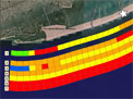 Relative coastal vulnerability to sea-level rise at Fire Island National Seashore, displayed in Google Earth