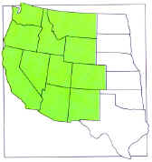 Map showing distribution of Larkspur in Western U.S.