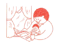 Parent reading to child.