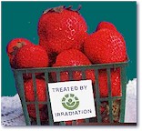 Container of strawberries with label reading "Treated by Irradiation"