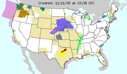 This image displays watches, warnings, statements and advisories issued by the National Weather Service