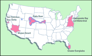 map showing the locations of Priority Ecosystem Science study units