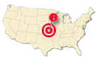 USA map icon with bullseye and push pin representing detailed analysis reports by state