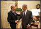 President George W. Bush welcomes Prime Minister Ehud Olmert of Israel to the Oval Office Tuesday, June 19, 2007. White House photo by Eric Draper