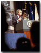 "The No Child Left Behind Act provides new training opportunities for teachers to develop their professional skills and their knowledge," said President George W. Bush during an education rally at the Daughters of the American Revolution (DAR) Constitution Hall in Washington, D.C., Jan. 9. On stage with President Bush is Secretary of Education Rod Paige (far left) and Congressmen Rep. George Miller, U.S. Sen. Edward Kennedy and Rep. John Boehner (none are pictured). White House photo by Tina Hager.