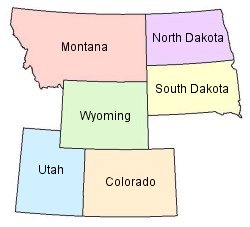 Region 8 Map of Montana, North Dakota, South Dakota, Wyoming, Utah, and Colorado