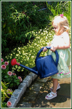 Girl, water, plants, summer