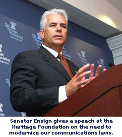 Senator Ensign gives a speech at the Heritage Foundation on the need to modernize our communications laws. 