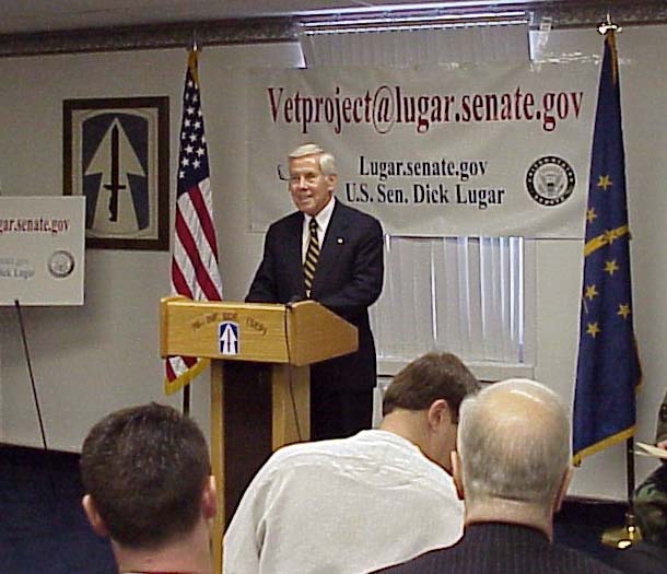 Senator Lugar announces the Veterans History Project at Tyndall Armory in Indianapolis.