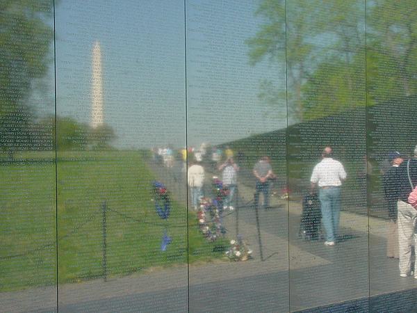 Vietnam Veterans Memorial Wall: Washington Monument Reflects Off the Wall