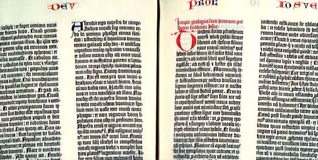 A detail from the Gutenberg Bible (Mainz: Johann Gutenberg, 1454-55), the first book printed with movable type. (Vollbehr Collection)