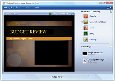 Collaborate with colleagues using the Windows Meeting Space feature in Windows Vista Business edition