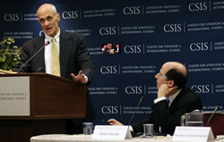 Secretary Chertoff delivers remarks on strengthening aviation security at the Center for Strategic and International Studies on November 17, 2008.