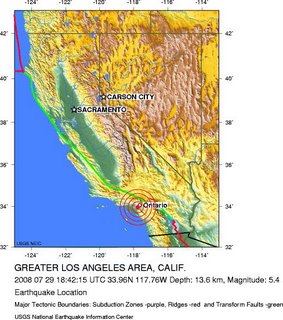 Greater Los Angeles Area earthquake location, July 29. 2008. Magnitude 5.4. (USGS)