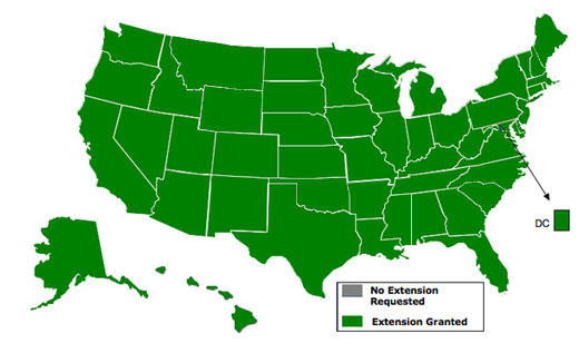 U.S. map of state extensions granted