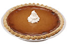 A whole pumpkin pie with dollop of whipped cream in the center
