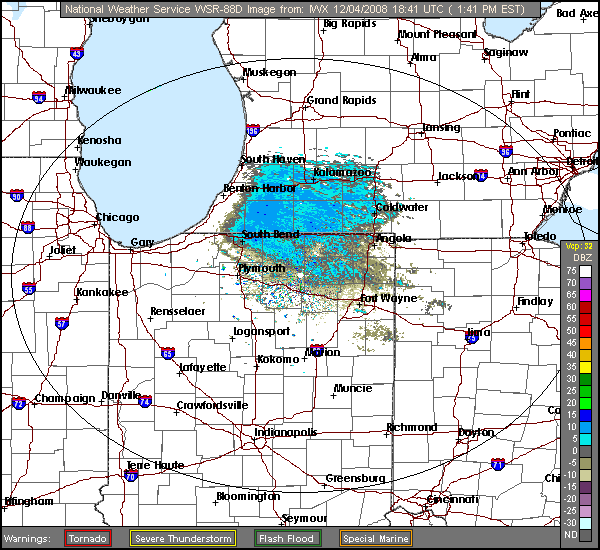 Click for latest Base Reflectivity radar loop from the Northern Indiana radar and current weather warnings