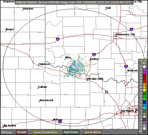 Click for latest Base Reflectivity radar loop from the Frederick, OK radar and current weather warnings
