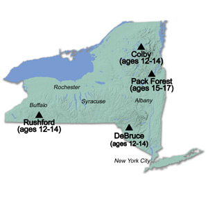 map of NYS with camp locations on it