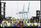 President George W. Bush delivers remarks on trade policy Tuesday, March 18, 2008, at the Blount Island Marine Terminal in Jacksonville, Fla. White House photo by Chris Greenberg