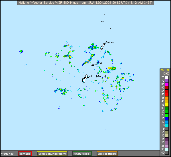 Click for latest Long Range Base Reflectivity radar loop from the Andersen Air Force Base, Guam radar and current weather warnings