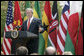 President George W. Bush delivers remarks during a ceremony marking Malaria Awareness Day Wednesday, April 25, 2007, in the Rose Garden. "Today, citizens around the world are making a historic commitment to end malaria. In European capitals, parliaments are debating how their governments can help. In Ontario, Canadians are commemorating their first World Malaria Day by raising money for bed nets for Uganda," said President Bush. "Across the continent of Africa, people are teaching their families, friends, and neighbors how to protect themselves from this deadly disease."  White House photo by Eric Draper