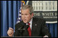 In his second press conference of the year, President George W. Bush answers reporters questions, Tuesday morning, March 21, 2006, during a news briefing at the White House. White House photo by Paul Morse