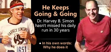 He Keeps Going & Going // Photo illustration of Dr. Harvey B. Simon running, then & now (© The Wall Street Journal)