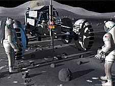 Explorers working on the moon