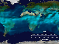 Still from animation showing global distribution of atmospheric water vapor