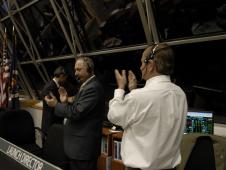 STS-126 launch team celebrates liftoff inside the Launch Control Center.