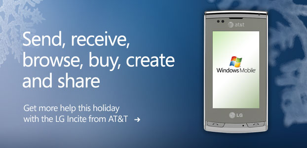 Send, receive, browse, buy, create, and share. Get more help this holiday with the LG Incite from AT&T.