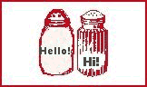 salt and pepper shakers saying 'hello' and 'hi'