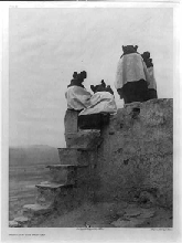 Watching the Dancers, Hope girls a rooftop of Walpi pueblo