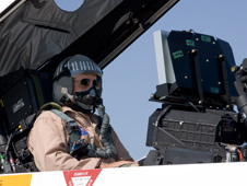 Pilot Tom Horne readies to fly an External Vision System from an F-18.