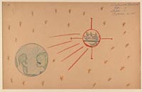 American child's drawing of Sputnik by a female, age 13